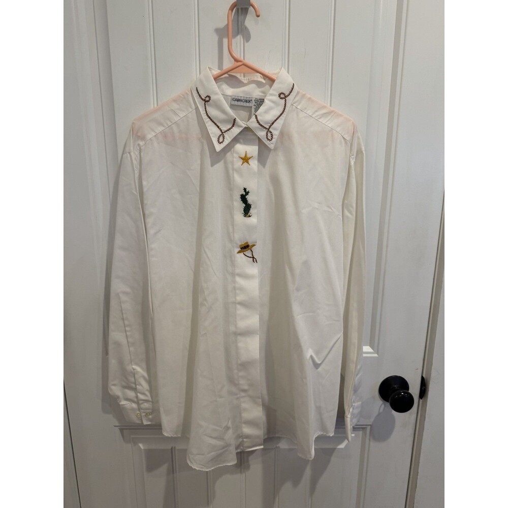 Cabin Creek XL White Western Embroidered Shirt Cowboy Cactus Rope Button Up